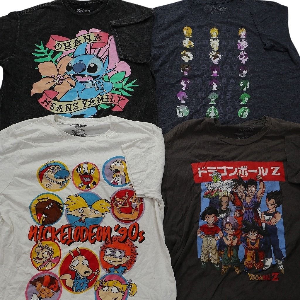 古着卸 キャラクター 半袖Tシャツ 16枚セット メンズ L XL ナルト ヒロアカ ワンピース ドラゴンボール 古着 NC3856