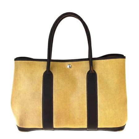 【中古】 エルメス HERMES ガーデンパーティ MM トートバッグ ハンド ブラウン コーティング キャンバス レザー 83MH298
