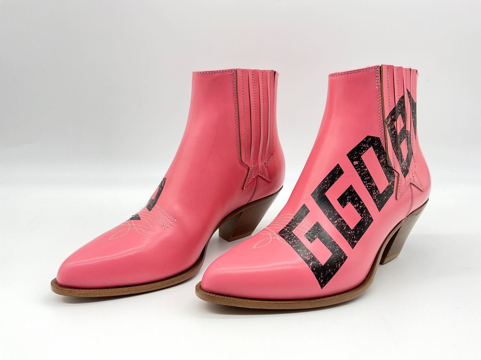 GOLDEN GOOSE ゴールデングース 36 ピンク ロゴプリントサイドゴアショートブーツ