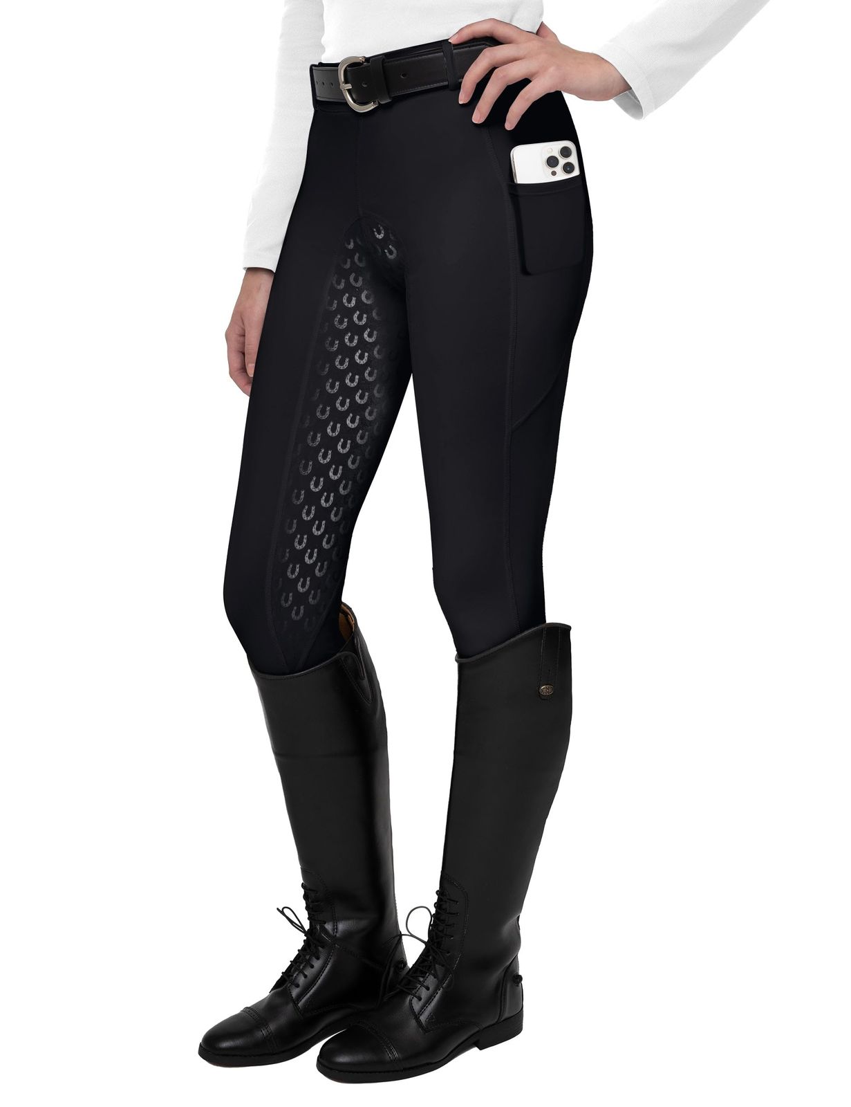 FitsT4 レディース フルシートライディングタイツ アクティブシリコングリップ 乗馬用タイツ 乗馬パンツ ブラック M [ブラック] [M]