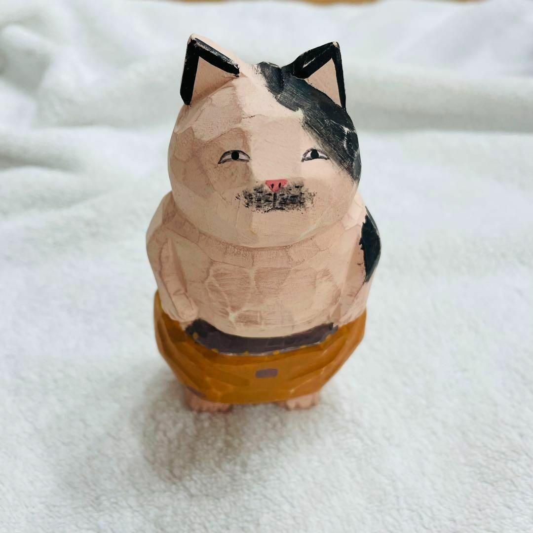 ネコ猫木彫手描きオブジェ置物インテリア工芸品美術品A1364