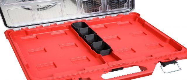 Splash N Color Milwaukee Packout 薄型ツールボックスオーガナイザー ミドルビンセット - 高耐久モジュラーストレージシステム - ブラックプラスチック - 4個