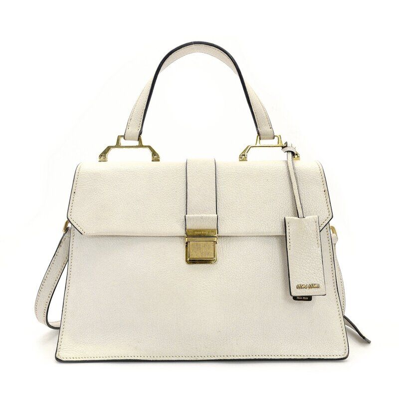 ミュウミュウ MIU MIU ハンドバッグ2Way レザー クロスボディ オフホワイト ゴールド金具 7-9-149