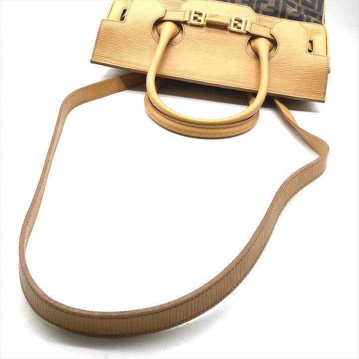 良品 FENDI フェンディ ズッカ柄 キャンバス エピレザー 2WAY ハンド