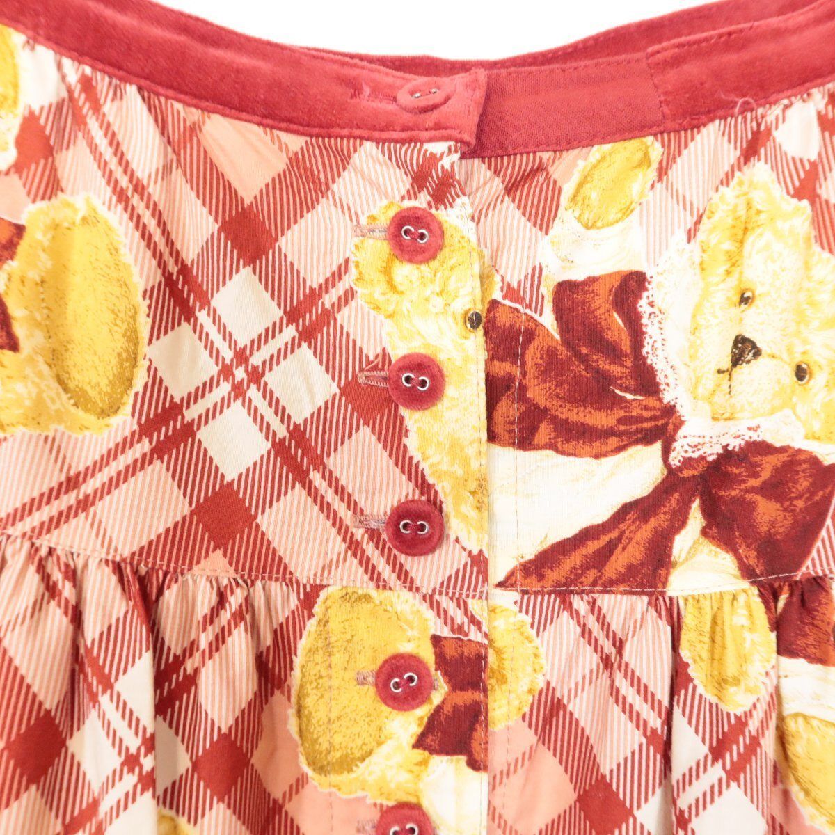 ピンクハウス☆可愛いトラディショナルテディ＆チェック♪スカート 赤  