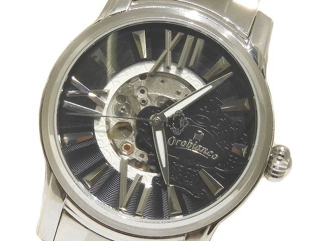 Orobianco オロビアンコ メンズ 自動巻き 時計 シルバーSS  OR0011 黒文字盤 裏スケ ステンレス オートマ  フフト0/6F