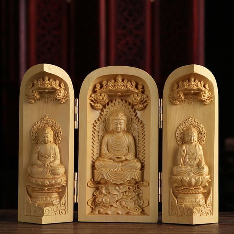木彫り　菩薩　如来　明王　工芸品　 オブジェ　骨董品　アンティーク　レトロ 仏像 大日如来 不動明王 木彫 ツゲ 高さ10cm 厄除け お守り M250422