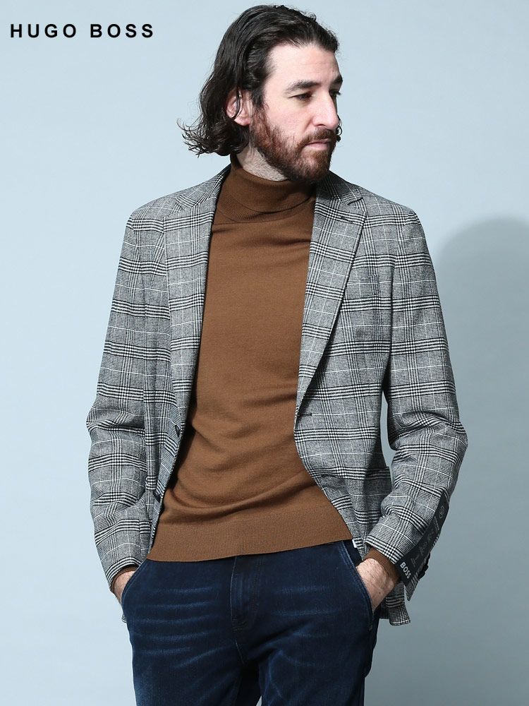 ヒューゴボス メンズ ジャケット HUGO BOSS ブランド アウター テーラード チェック柄 シングル HBHANRY10244994 (ホワイト×ブラック)