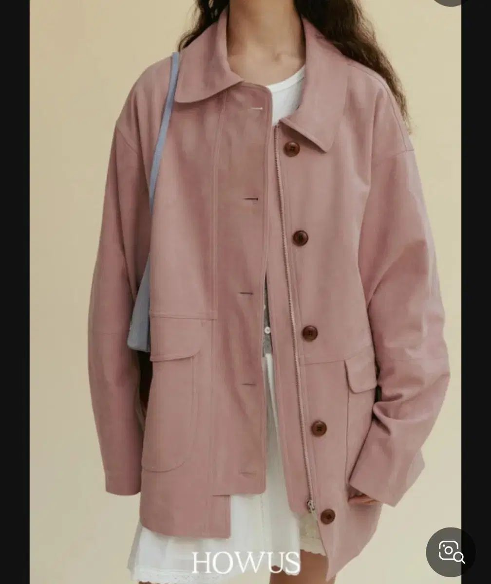 HOWUS ピンク スウェード ブルゾン ジャケット