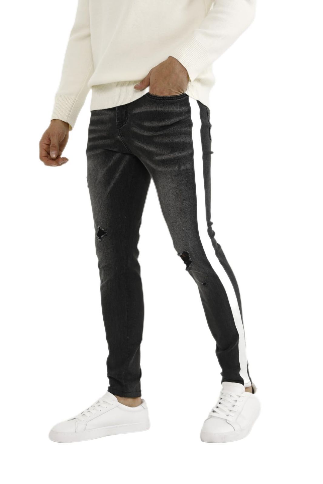Size 30_Color ダメージ ブラック GINGTTO ダメージジーンズ メンズ ストレッチ スキニーデニムパンツ スリム ブラック 30