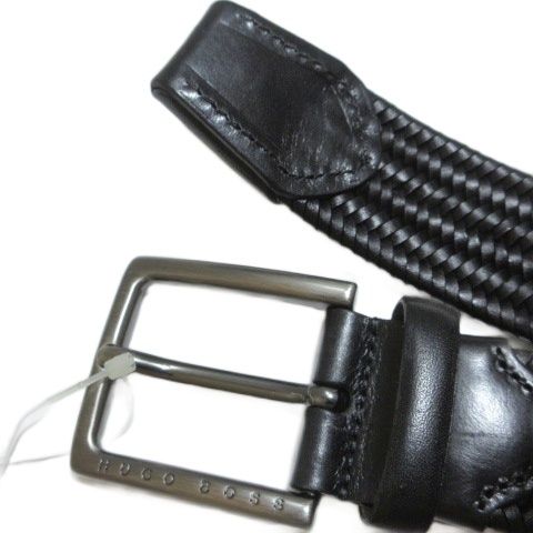 ◆未使用◆HUGOBOSS ヒューゴボス ベルト 85-32ブラック　黒　牛革 ヒューゴボス HUGO BOSS レザーベルト 牛革 編み込み 85/32 黒