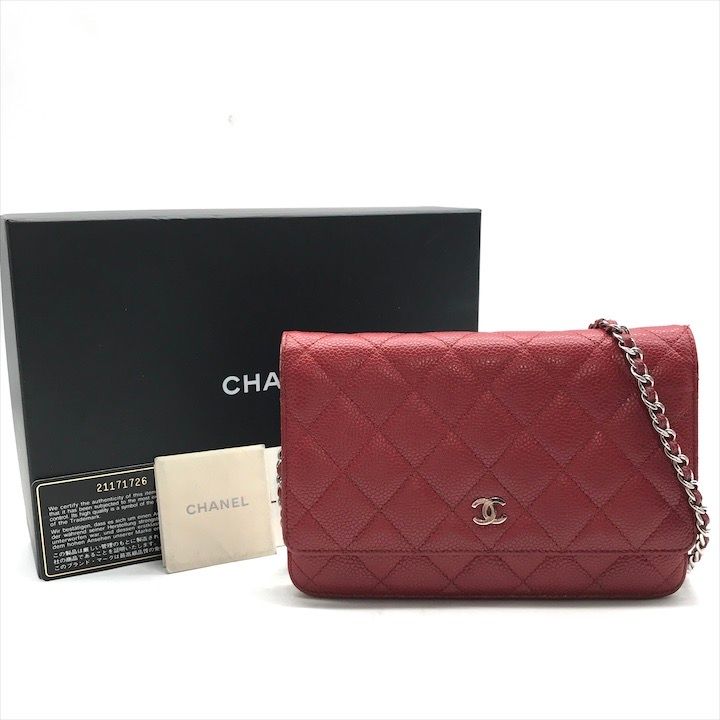 CHANEL シャネル ココマーク キャビア マトラッセ チェーン ウォレット 財布 ショルダー バッグ レッド 斜め掛け k5947