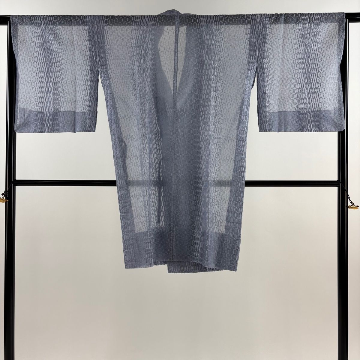 道行 身丈101cm 裄丈64cm M 和装コート 幾何学 青灰色 正絹 名品