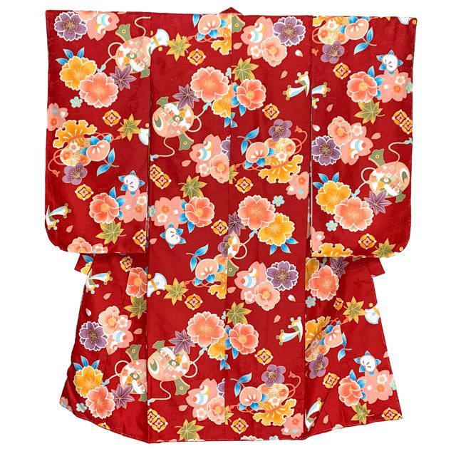 正絹☆やさしげなパステルトーンの花々の舞が清らか＆フェミニンな7歳七五三用祝い着 正絹☆やさしげなパステルトーンの花々の舞が清らか＆フェミニン