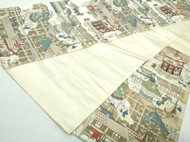 平和屋着物◎六通柄袋帯 祇園祭 人物風景文 金糸 正絹 逸品