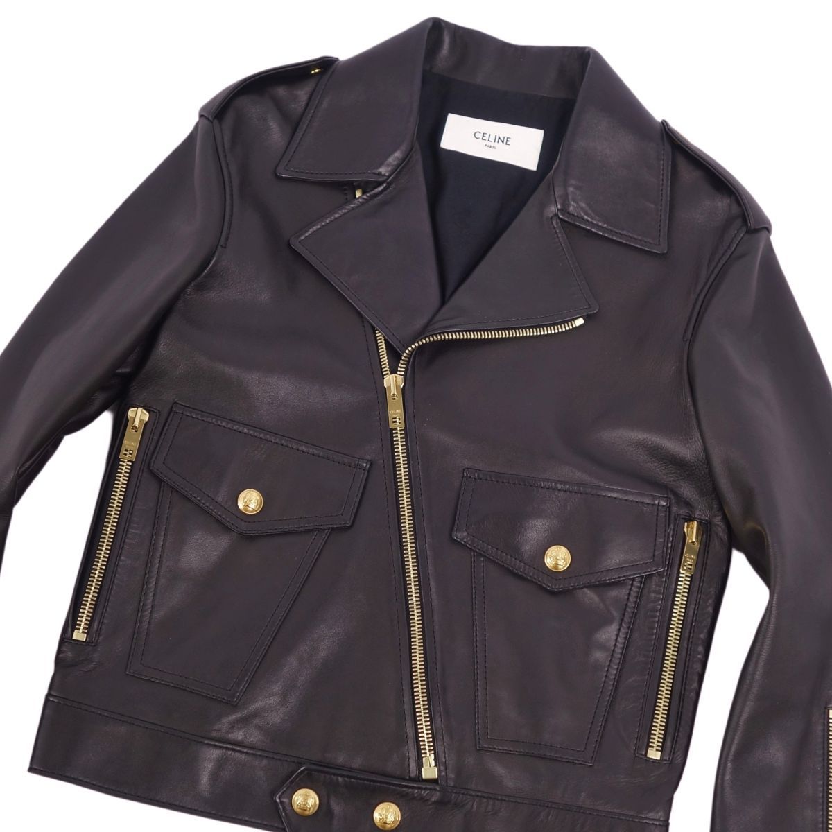 極美品 セリーヌ CELINE ジャケット 22AW レザージャケット バイカー 