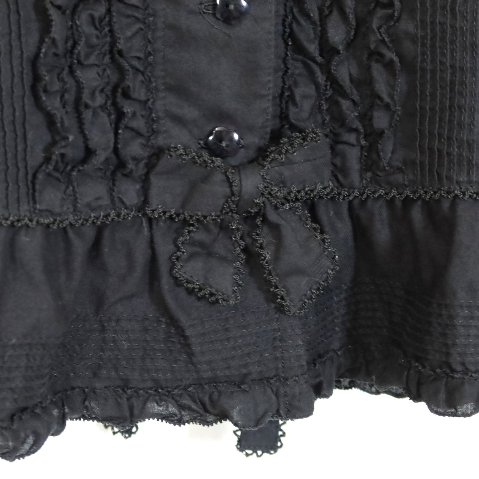 美品】ピンクハウス☆前開きローンブラウス サイズ4(L) 黒系