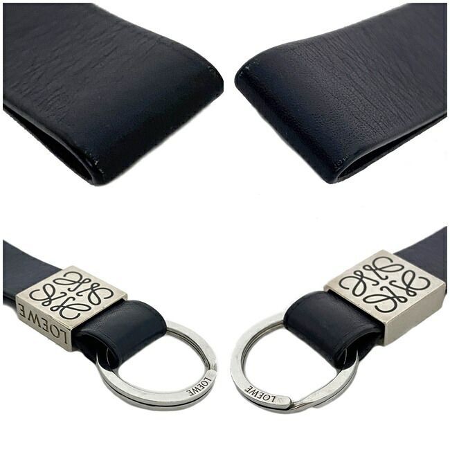 未使用 LOEWE ロエベ アナグラム キーリング チャーム レザー ネイビー ロエベ キーリング ネイビー シルバー アナグラム レア レザー GP 中古