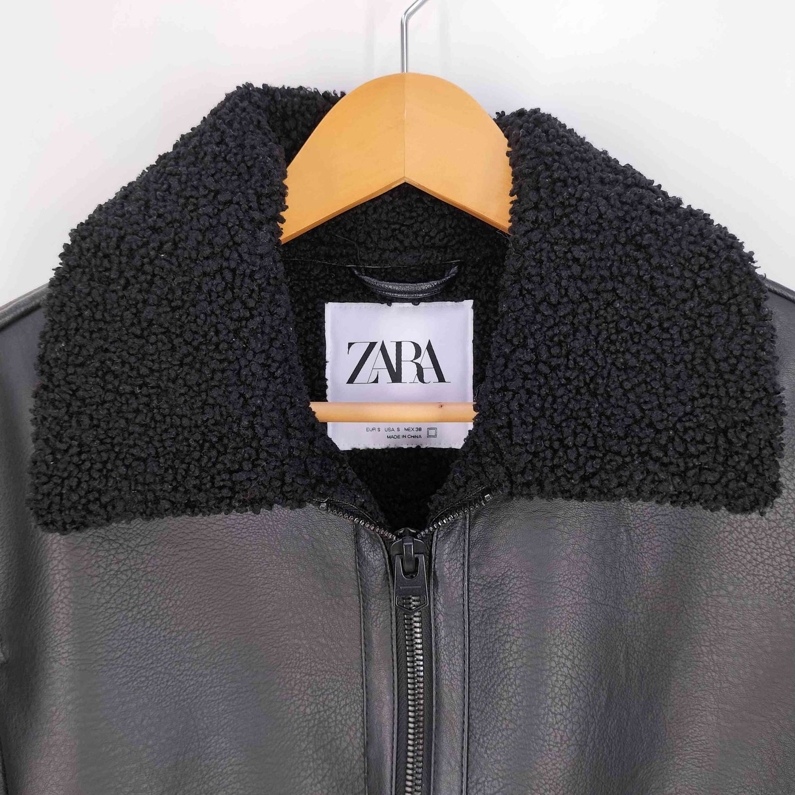 ザラ ZARA 襟ボア フェイクレザー ボンバージャケット メンズ import 