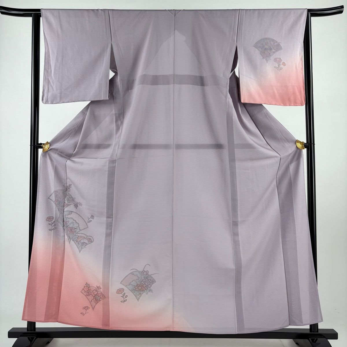 名古屋帯 秀品 花丸文 縮緬 灰紫 正絹 中古 美品 名古屋帯 秀