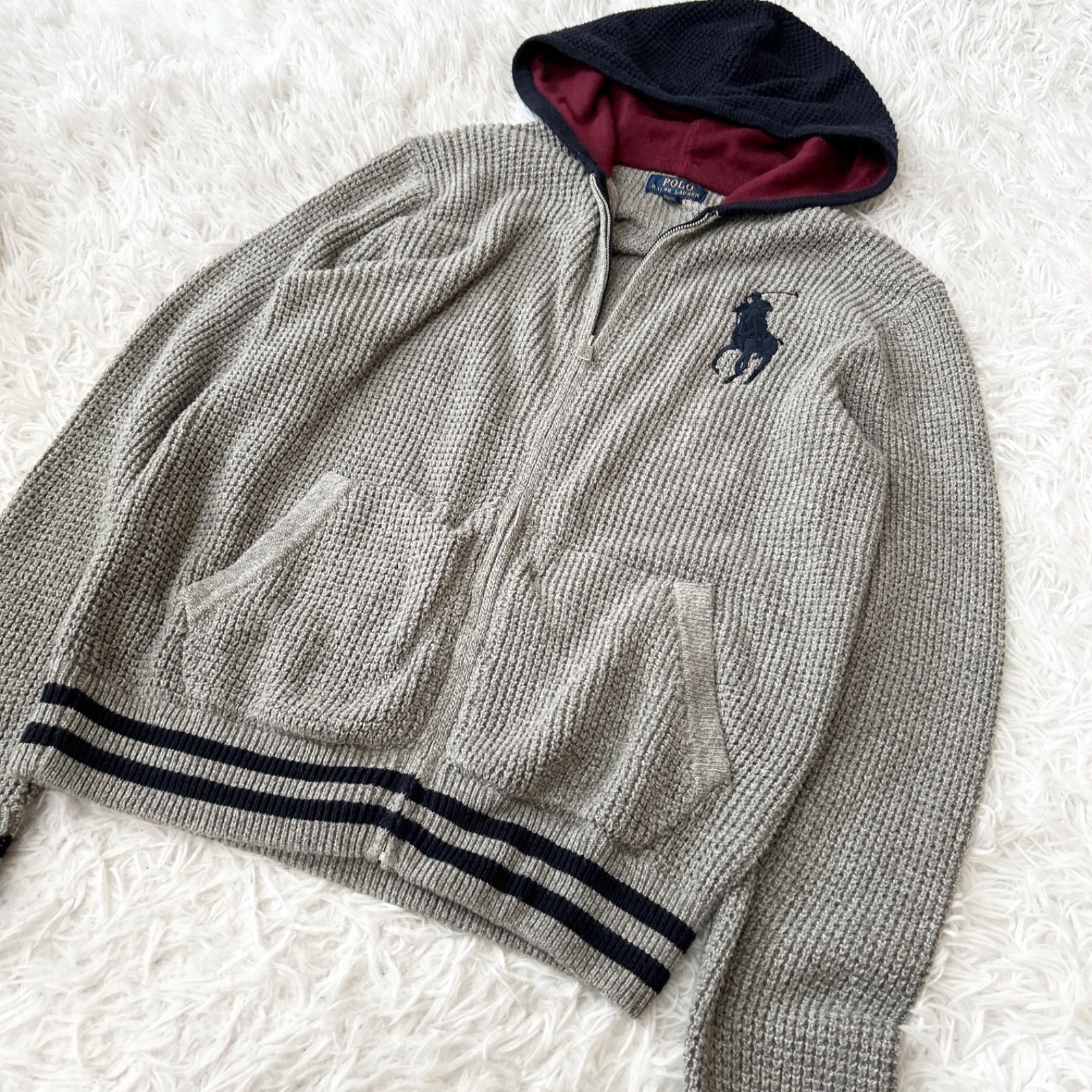 ポロ ラルフローレン ワッフルニットパーカー グレー L/G 14-16