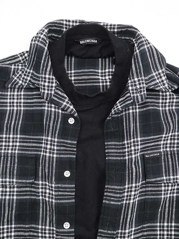 BALENCIAGA バレンシアガ 22SS TROMPE LCEIL SHIRTS ラージフィットドッキングチェックシャツ ブラック サイズ：3