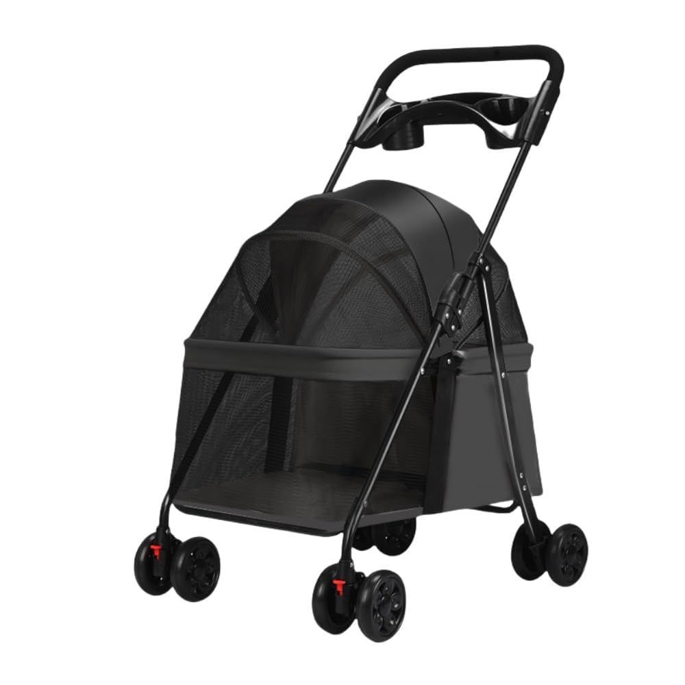 犬 バギー ペットカート 4輪 犬用カート 小型犬 中型犬 猫 多頭 軽量 Bitcuem 本体3.7kg 組み立て簡単 折りたたみ式 前輪360°回転 後輪ブレーキ付 耐荷重20KG ブラック