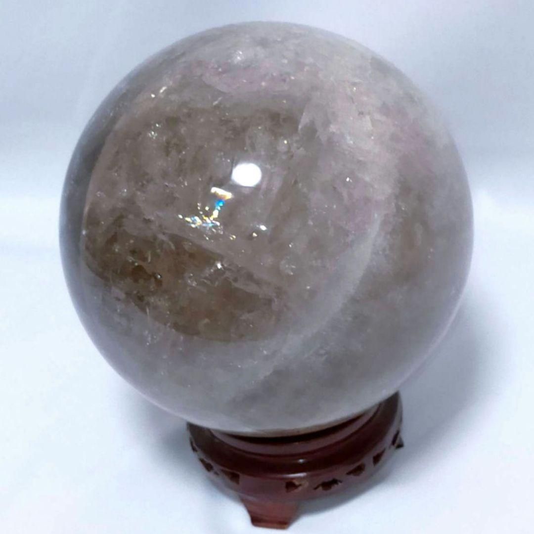 6400g 天然石 虹 直径17cm 台座 虹が舞う天然石スフィア 台座付き 癒し