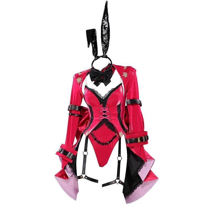 在庫 Miccostumes レディース 大人 バニーガール うさぎ風 妖精 精霊 制服 ボディスーツ レオタード コスプレ コスチューム 胸開き セクシー かっこいい かわいい 萌え 上下セット 衣装セット 仮装 変身 変装 レッド XL 1