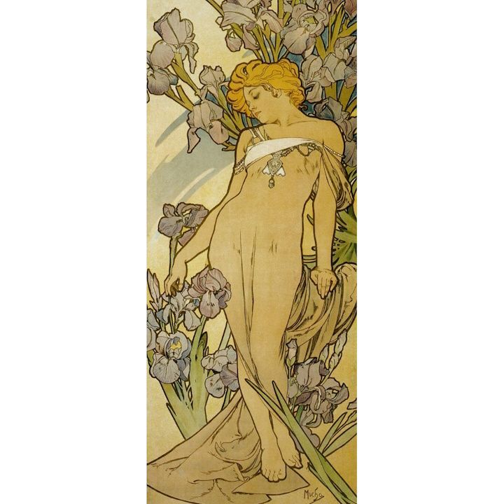 絵画風 壁紙ポスター (はがせるシール式) アルフォンス・ミュシャ 連作 花 4部作 アイリス 1898年 4-flowers アールヌーヴォー キャラクロ K-MCH-024S2 (290mm×697mm) ＜日本製＞ ウォールステッカー お