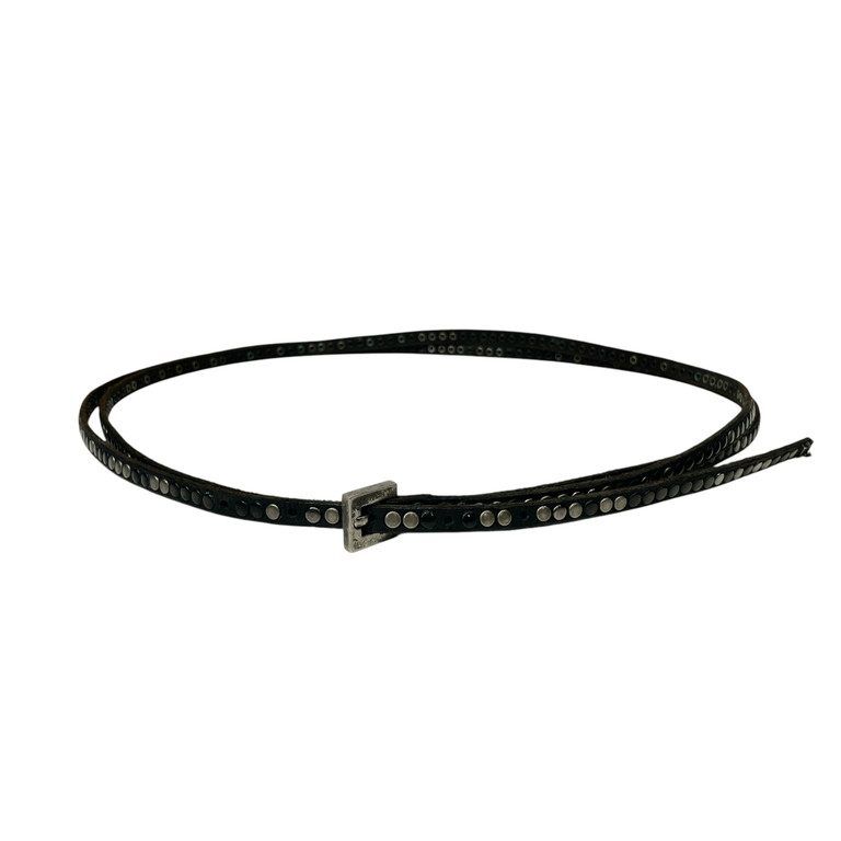 HTC スタッズブラックレザーナローベルト ハリウッドトレーディング