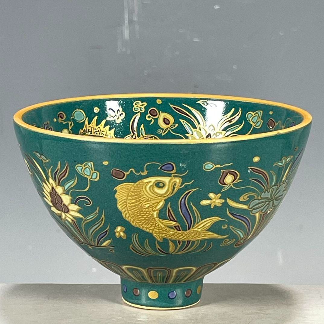 大明宣徳斗彩魚藻紋斗笠杯 茶碗 景徳鎮 陶磁器 工芸品 置物 大明宣徳斗彩魚藻紋斗笠杯 茶碗 景徳鎮 陶磁器 工芸品 置物