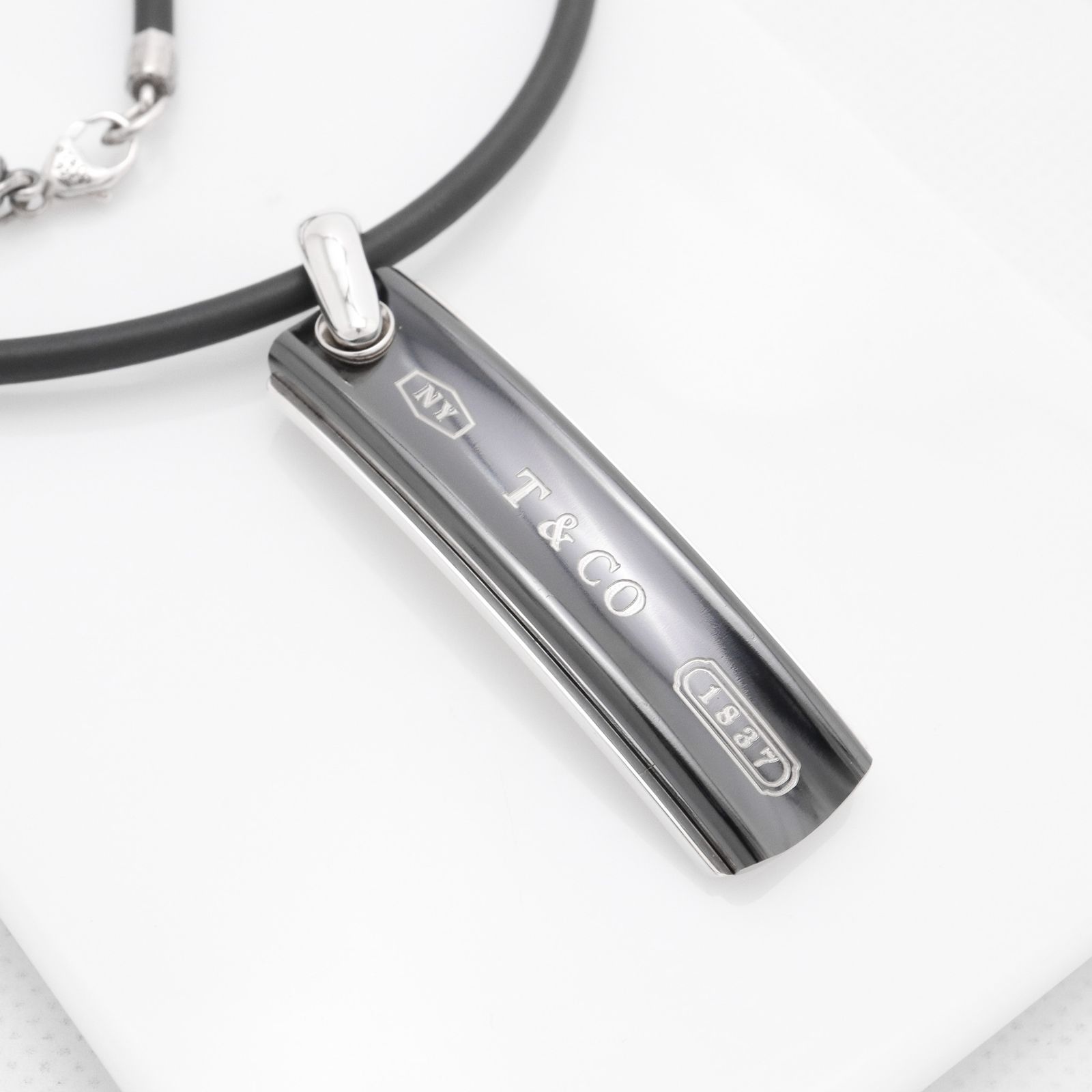 美品Tiffanyネックレス1837プレートブラックAG925 極美品✨ ティファニー ネックレス 1837 プレート ブラック AG925