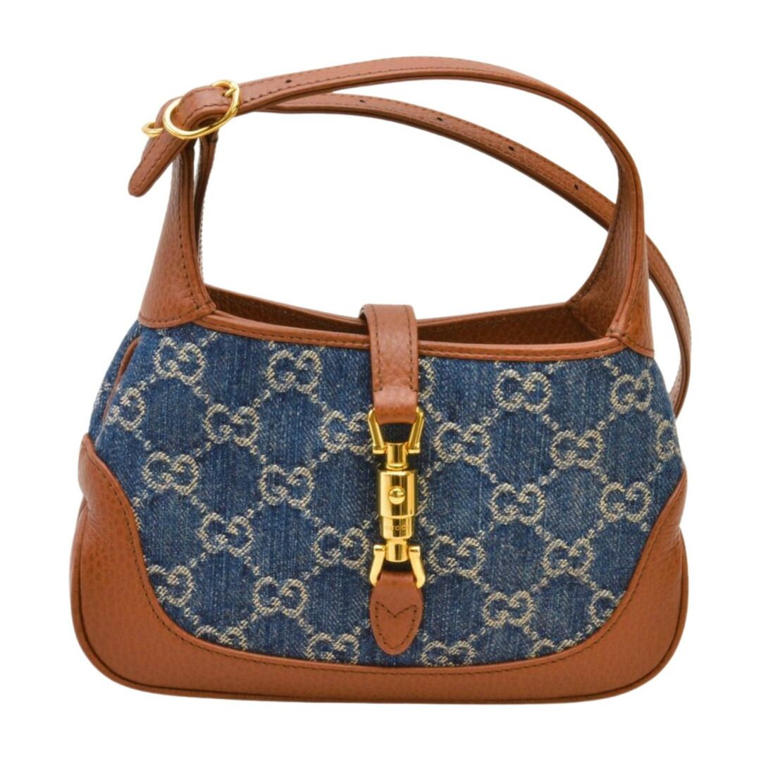 グッチ GUCCI Jackei 1961 Denim Shoulder Bag ジャッキー 1961 GG デニム ショルダーバッグ インディゴ ブラウン レディース F-YA1035