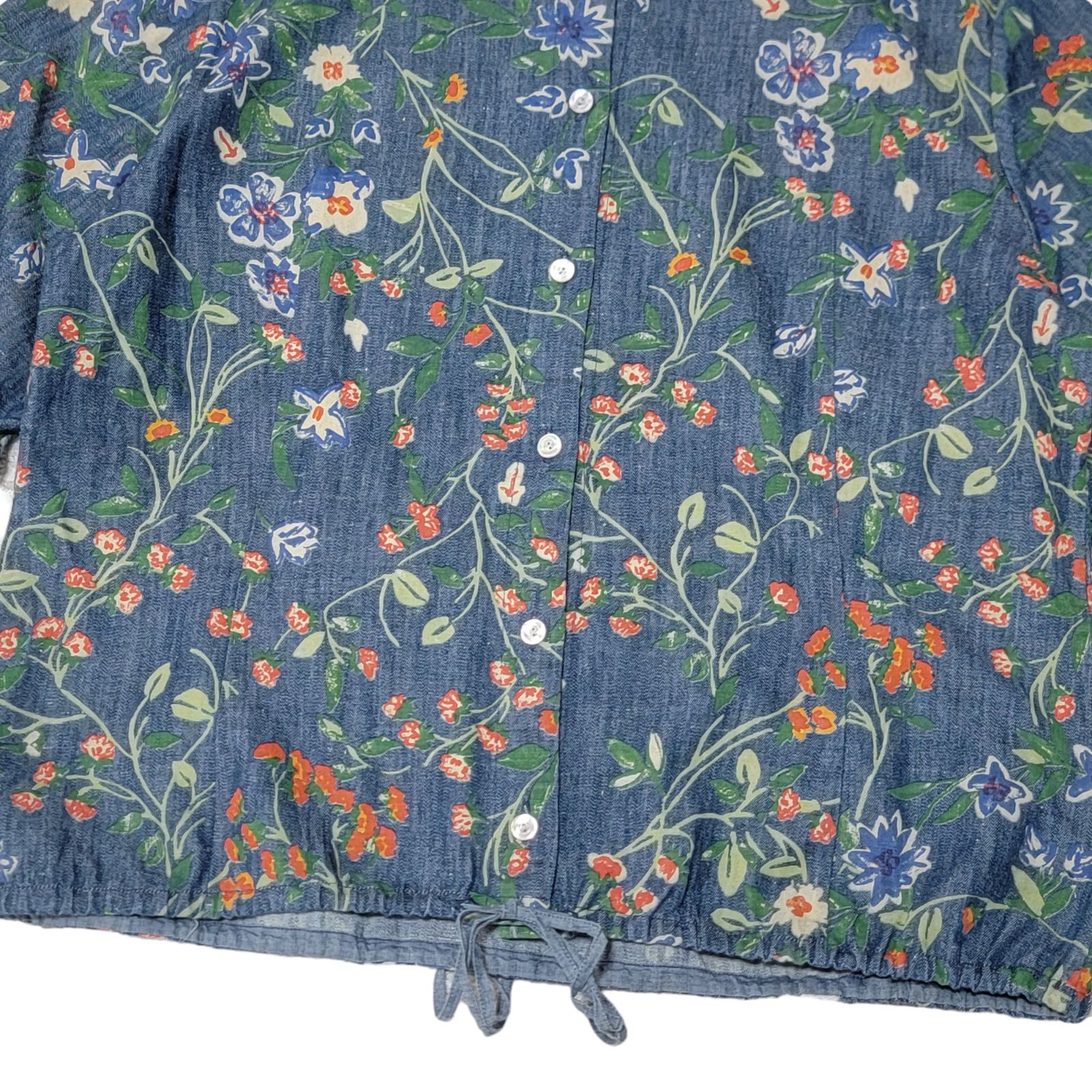 美品 45R フォーティーファイブ インディゴ染め 花柄 ブラウス 2