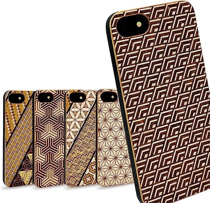 Lamplanning 寄木細工 スマートフォンケース iPhone アイフォン 木製 TPU 耐衝撃 日本製 SE3/SE2 第3世代・第2世代 青海波( 青海波（Modernデザイン），  iPhone SE3/SE2 (第3世代・第)