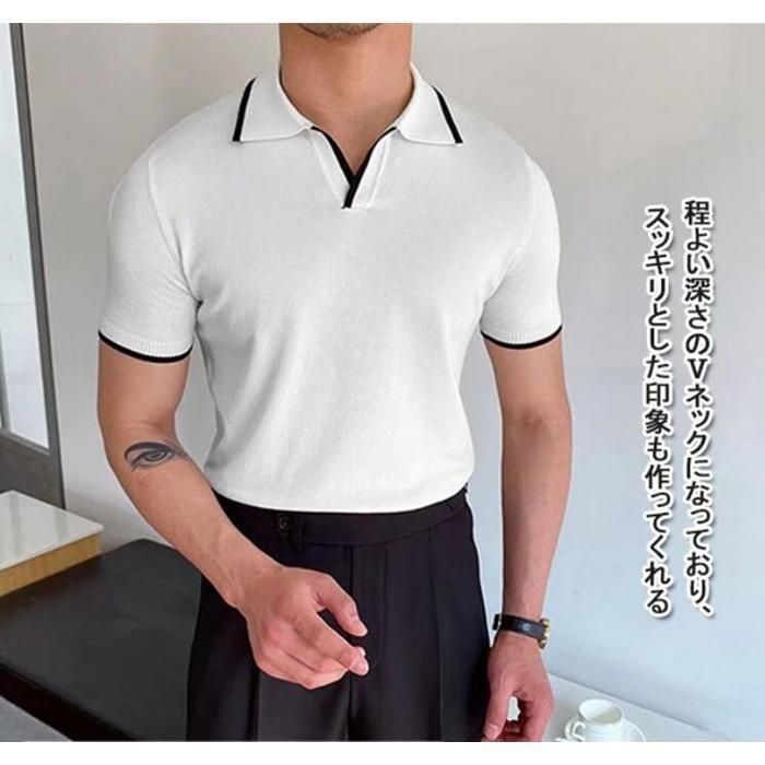 メンズ シャツ ポロシャツ Vネック 夏 薄手 半袖トップス ゆったり 無地 カジュアルtシャツ プルオーバー POLOシャツ 夏新作 新作