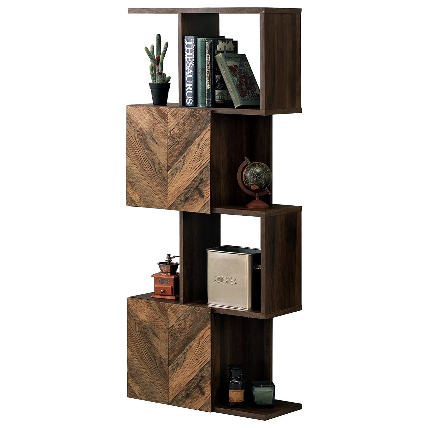 人気商品 book 棚 ラック shelf 書類 本 4段 cm 高さ142.5 奥行25.5 RCC-1015BR 幅59 約 インダストリアル 木目調 収納 1台入り 付き 扉 本棚 ディスプレイラック 萩原 Hagihara