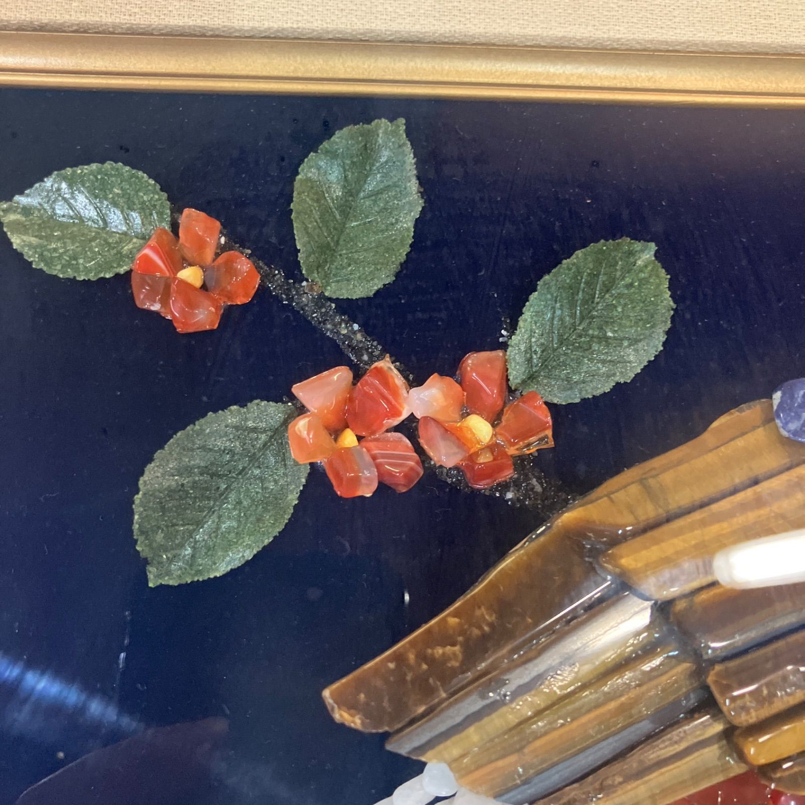 【アンティーク】額装 額縁 宝石画 原石 鑑賞石 花瓶 花 絵画 ストーンアート アンティーク】額装 額縁 宝石画 原石 鑑賞石 花瓶 花 絵画