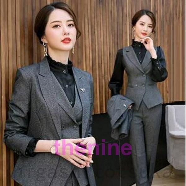 スリーピース レディース スーツ フォーマル パンツスーツ 大きいサイズ 無地 長袖 ビジネススーツ 結婚式 二次会 OL女性 通勤オフ min