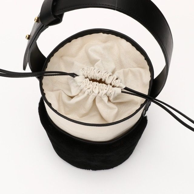 Ayako Mouton bag アヤコ 巾着 キャンバス レザー ブラック ムートン