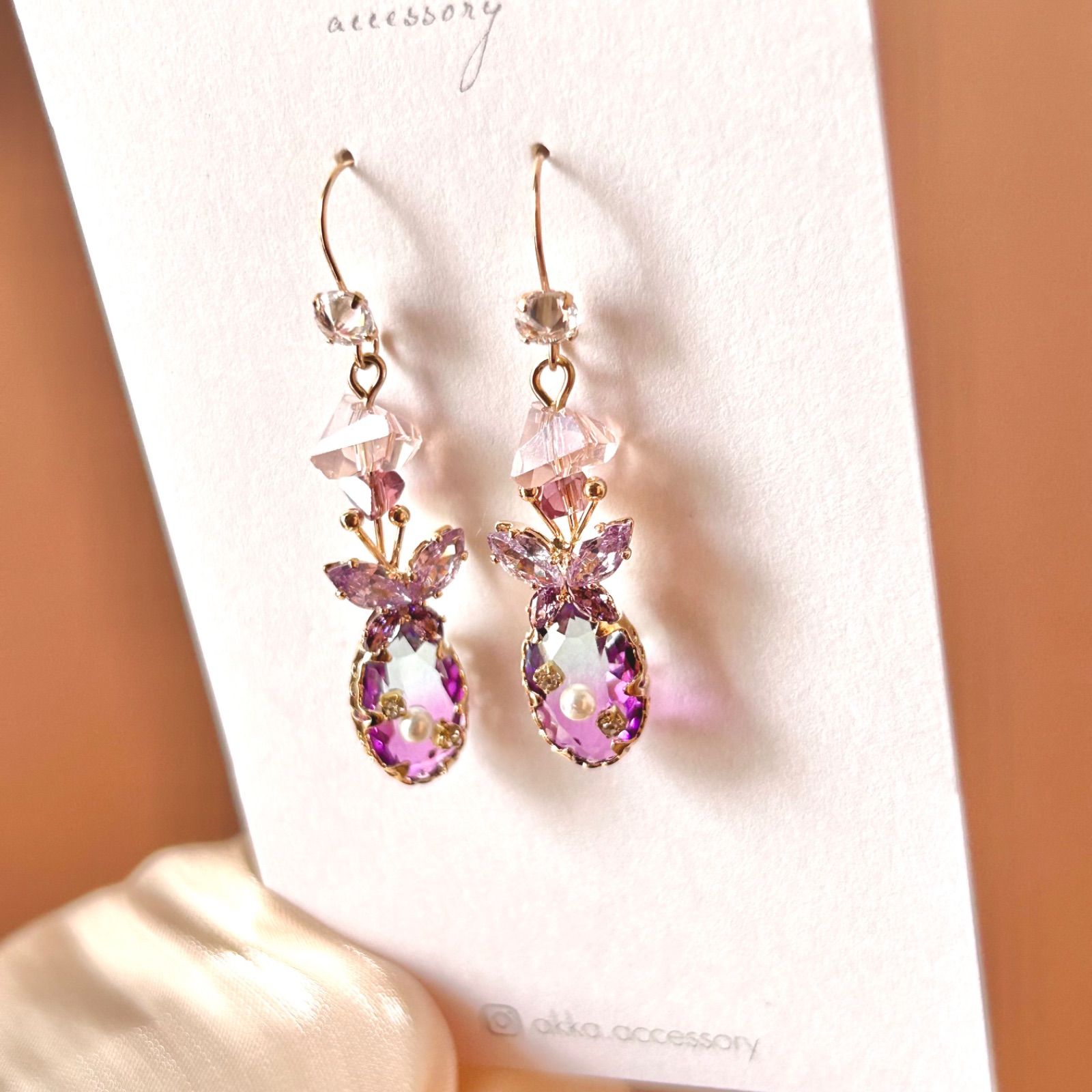 purple ◇ K18gp◇ butterfly bijou earring 蝶々 バタフライ ビジュー 