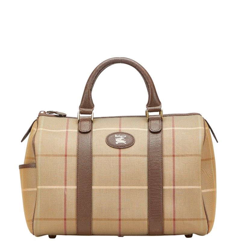 美品　Burberrys バーバリー ミニボストンバッグ カーキ×ブラウン バーバリー チェック ハンドバッグ ミニボストンバッグ カーキ