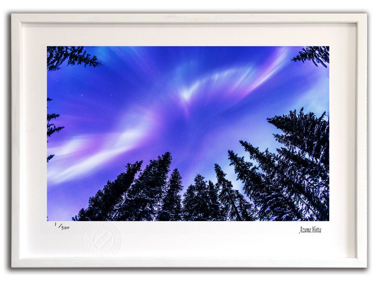 版画 絵画 ピンクオーロラ003 アラスカ/インテリア 額入り 額装込 風景
