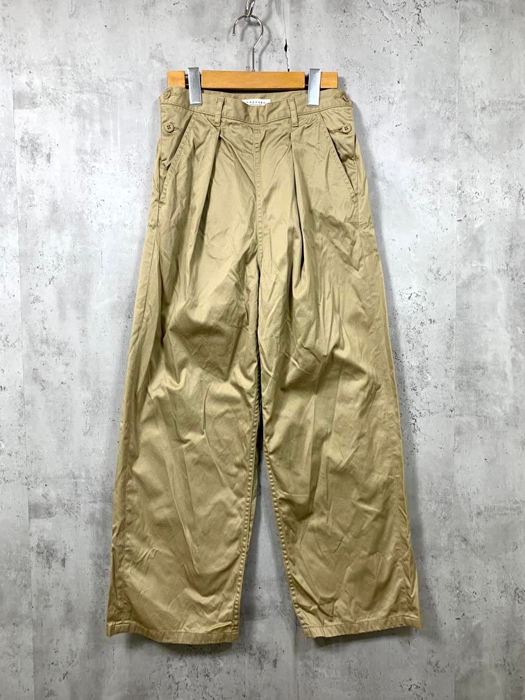 MACPHEE マカフィー 12-04-81-04004 コットンチノタックワイド パンツ size34|ベージュ レディース
