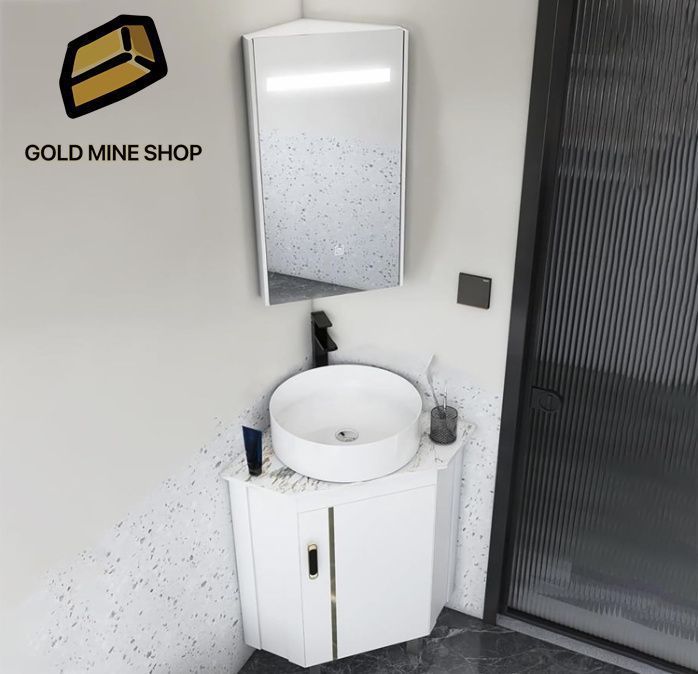 洗面化粧台 陶器コーナー洗面台 コーナーバスルームキャビネット セラミックシンク付き オーバーフロー付きトセラミックミニベッセルシ