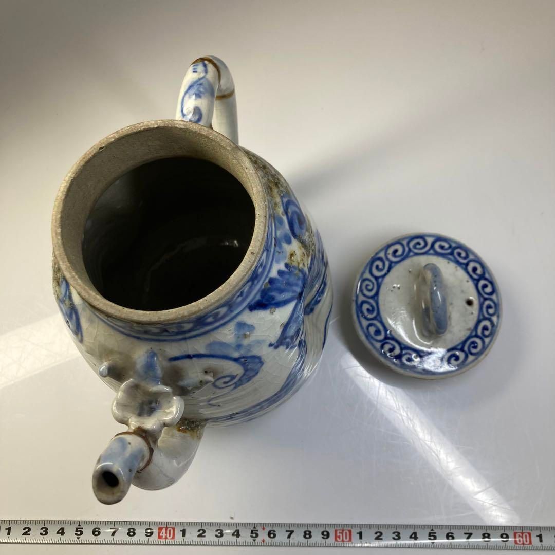 江戸後期　瑞芝焼　染付　水次　タトチ　高さ22㎝(蓋込) 東な6-0624② 江戸後期 瑞芝焼 染付 水次 タトチ 高さ22㎝(蓋込) 東な6-0624②