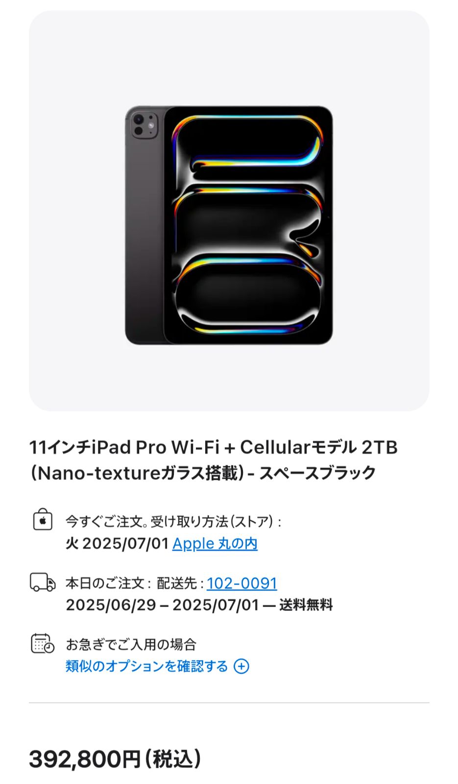 開封済未使用品】iPad Pro 11インチ M4 Wi-Fi ＋ Cellular 2TB