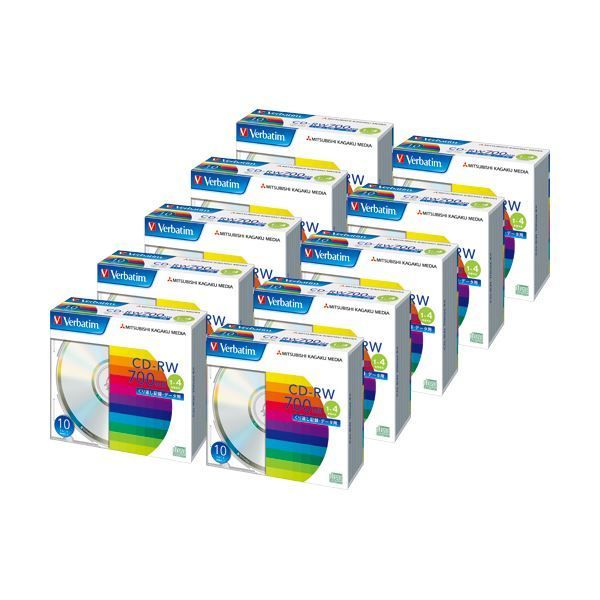 バーベイタム データ用CD-RW700MB ブランドシルバー 5mmスリムケース SW80QU10V1C 1箱 100枚 10枚×10個