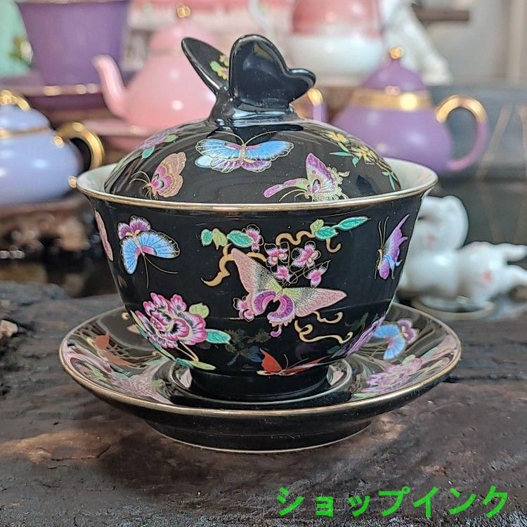 中国茶器 2セット 景徳鎮 蓋碗 茶碗 飲茶 未使用品 蝶恋花